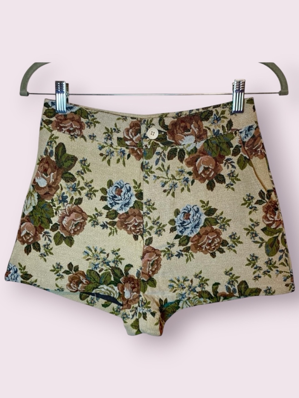 Cider Floral Tapestry Jacquard Mini Shorts Tan Rose Green Size Small - Picture 2 of 11